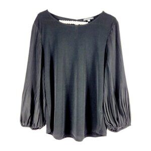 Adrianna Papell Women's Solid Sheer Puff Long Sleeve Top Black Business Medium